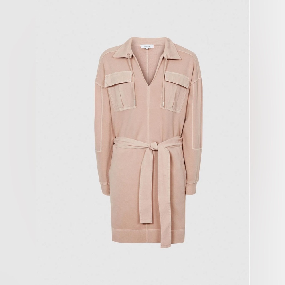 REISS Lila Twin Pocket Jersey Dress in Peach Size Extra Small. - Picture 12 of 13